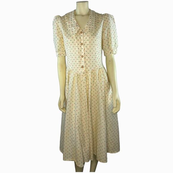 American Vintage Shirt waist dress cream with hearts all over size small - Picture 3 of 11